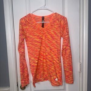 RBX Activewear Shirt Womens Medium Athletic V-Neck Logo Thumbholes Color Orange‎